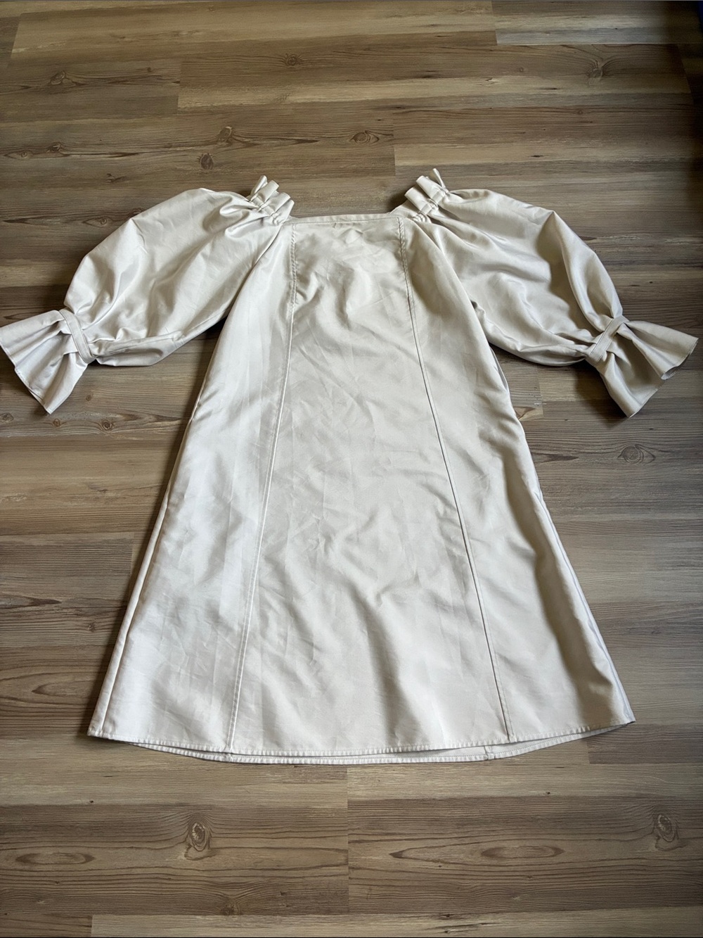 ADEAM Beige Square Neck Ruffle Sleeve A-Line Dress  Classic Chic Neutral Size 2 - Picture 4 of 13